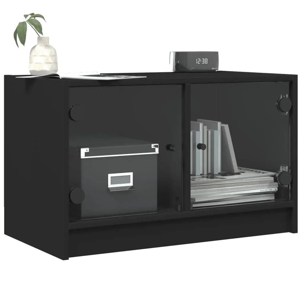 TV Cabinet with Glass Doors Black 68x37x42 cm Price