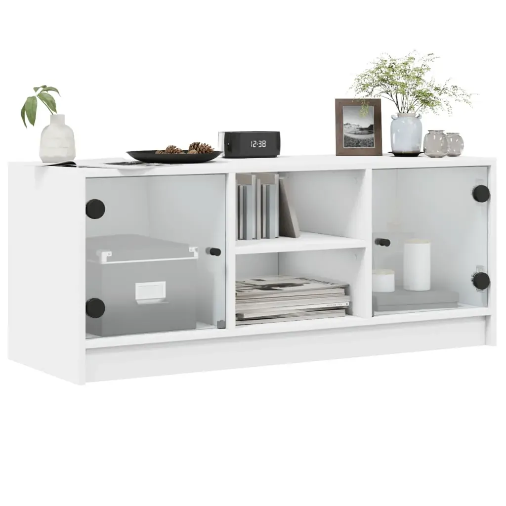TV Cabinet with Glass Doors White 102x37x42 cm Price