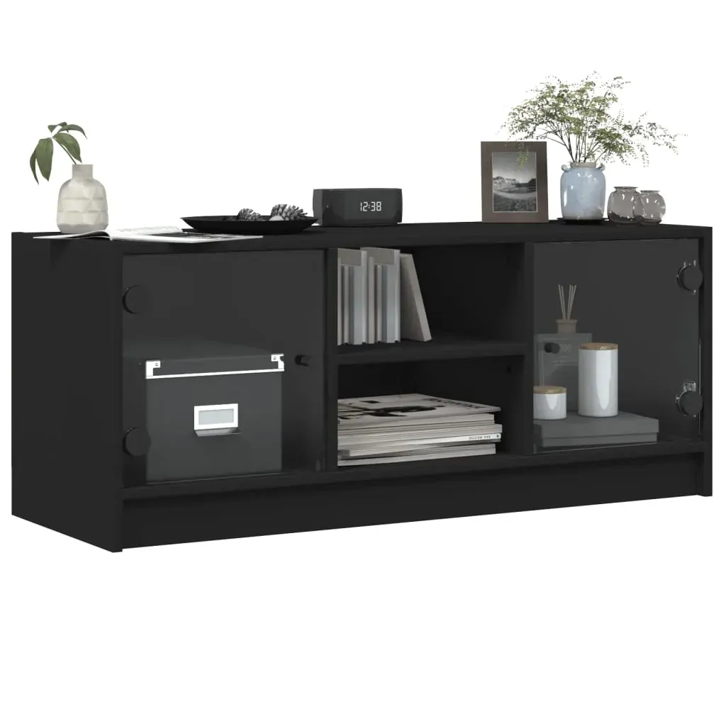 TV Cabinet with Glass Doors Black 102x37x42 cm Price
