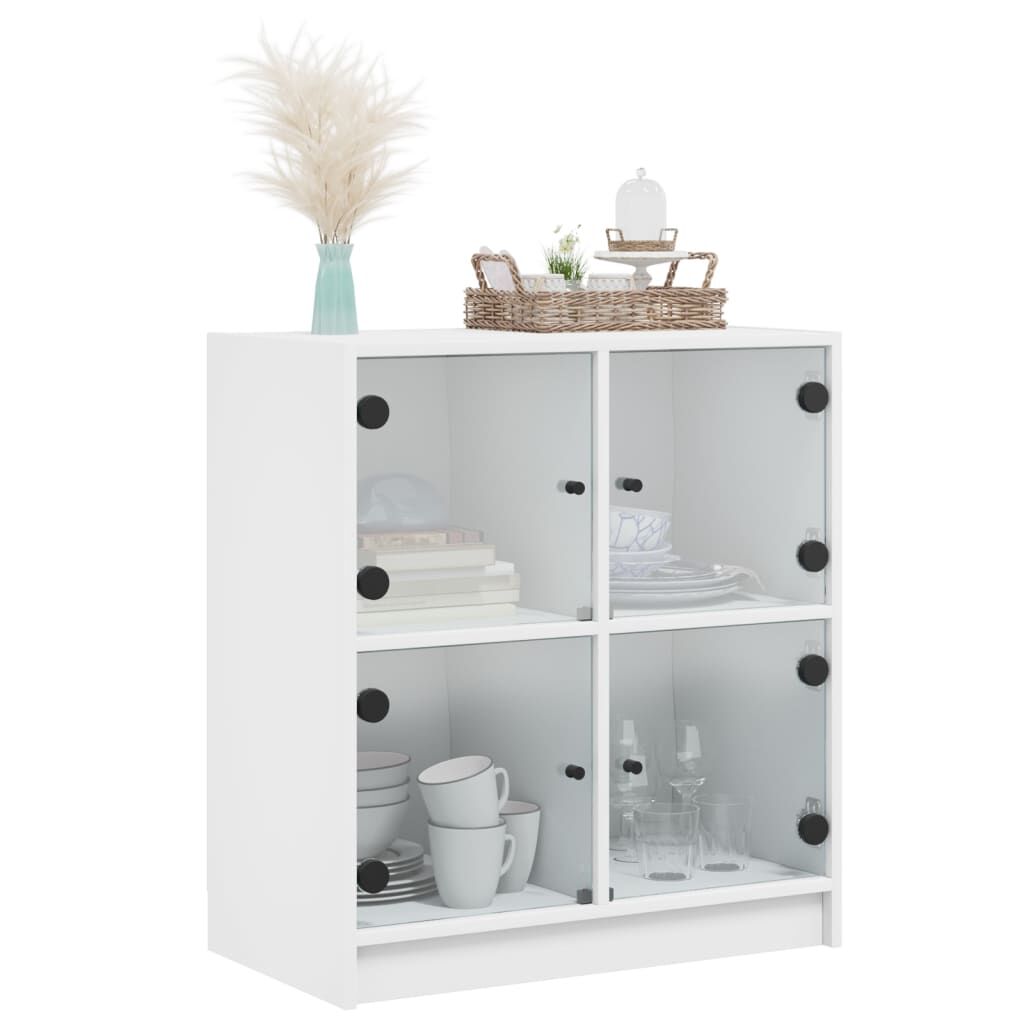 Side Cabinet with Glass Doors White 68x37x75.5 cm Price
