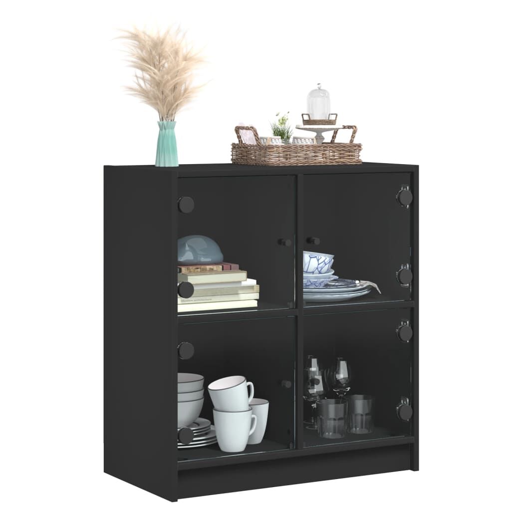 Side Cabinet with Glass Doors Black 68x37x75.5 cm Price