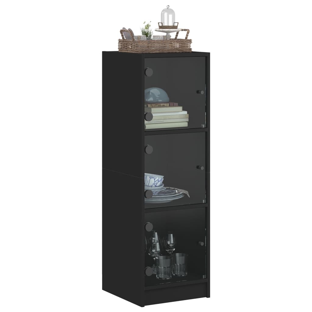 Highboard with Glass Doors Black 35x37x109 cm Price