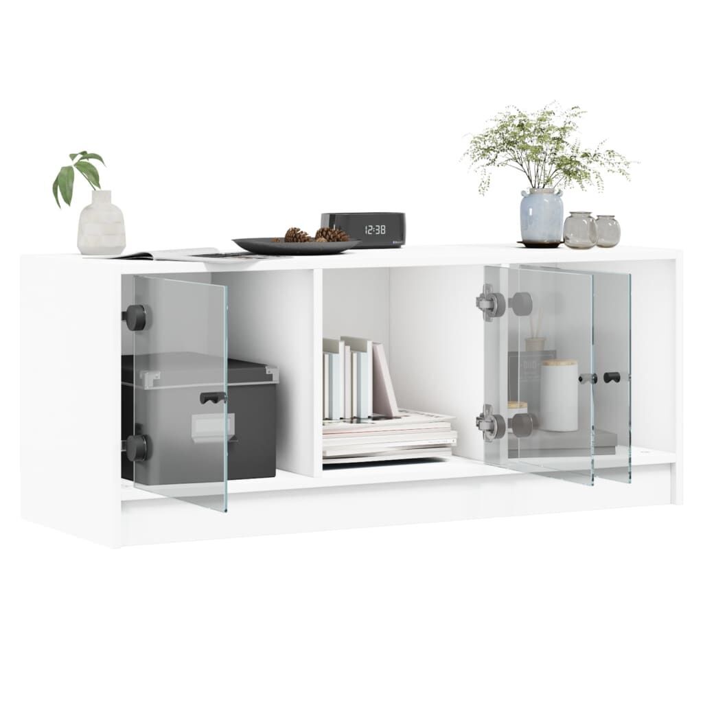 TV Cabinet with Glass Doors White 102x37x42 cm Price