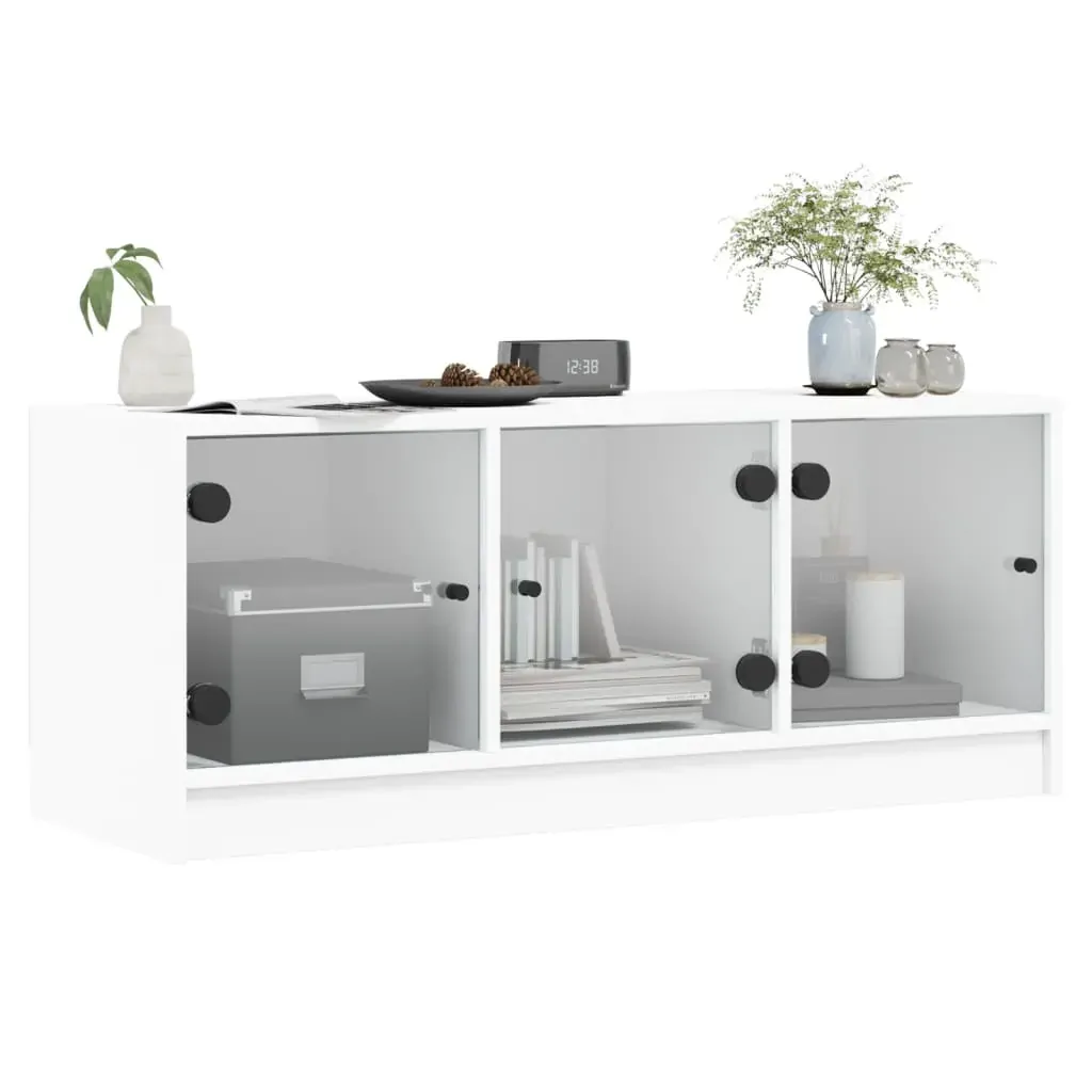 TV Cabinet with Glass Doors White 102x37x42 cm Price