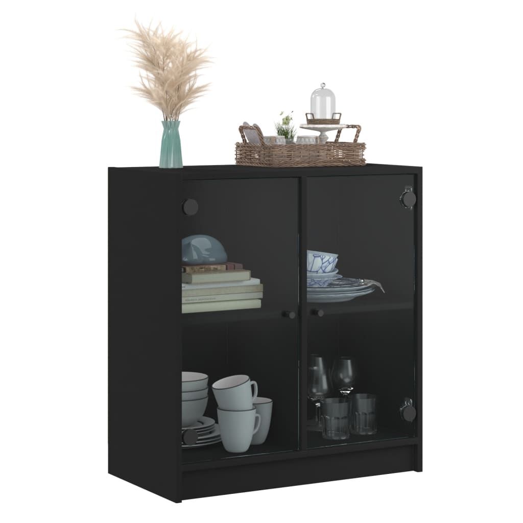 Side Cabinet with Glass Doors Black 68x37x75.5 cm Price
