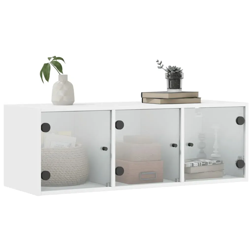 Wall Cabinet with Glass Doors White 102x37x35 cm Price