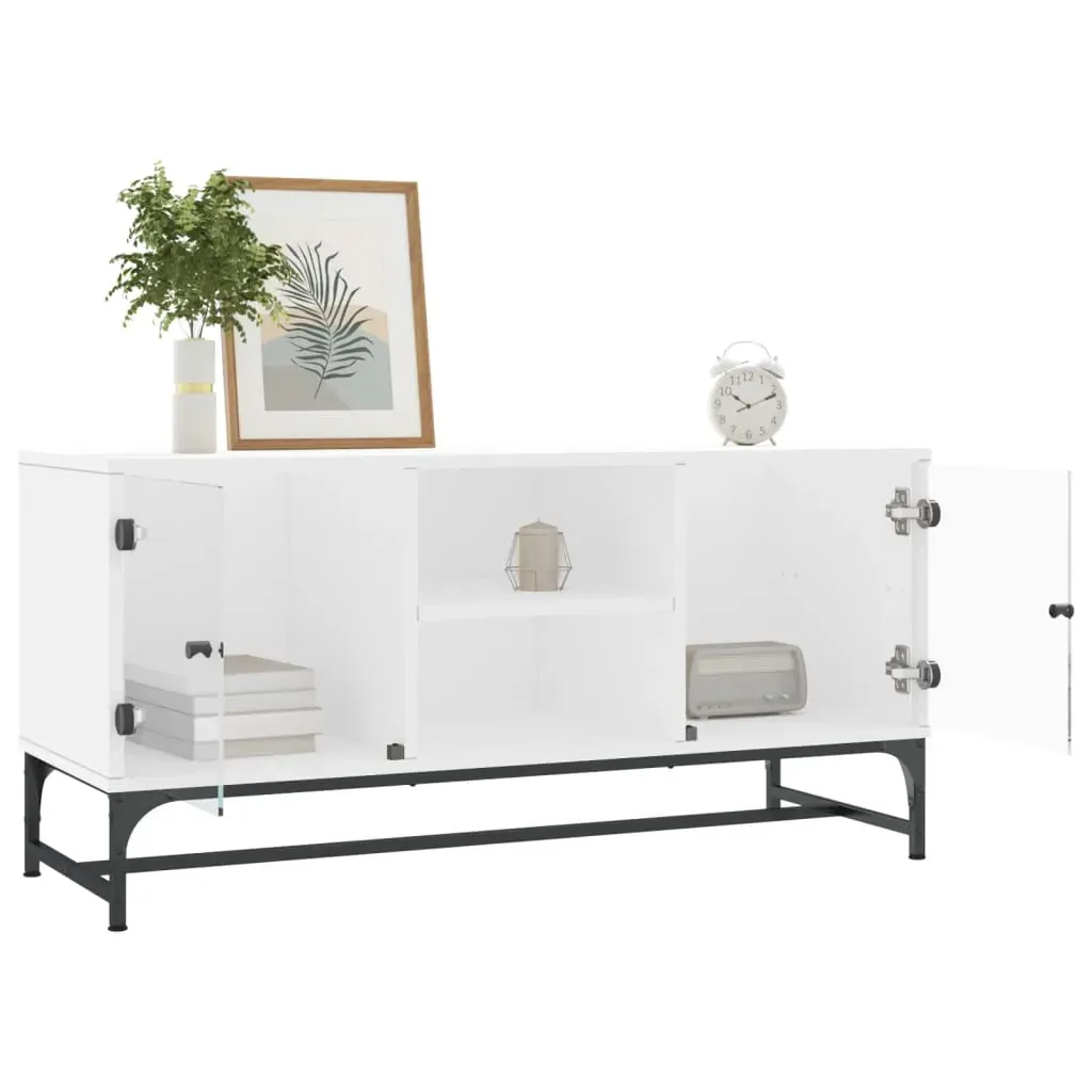 TV Cabinet with Glass Doors White 102x37x50 cm Price