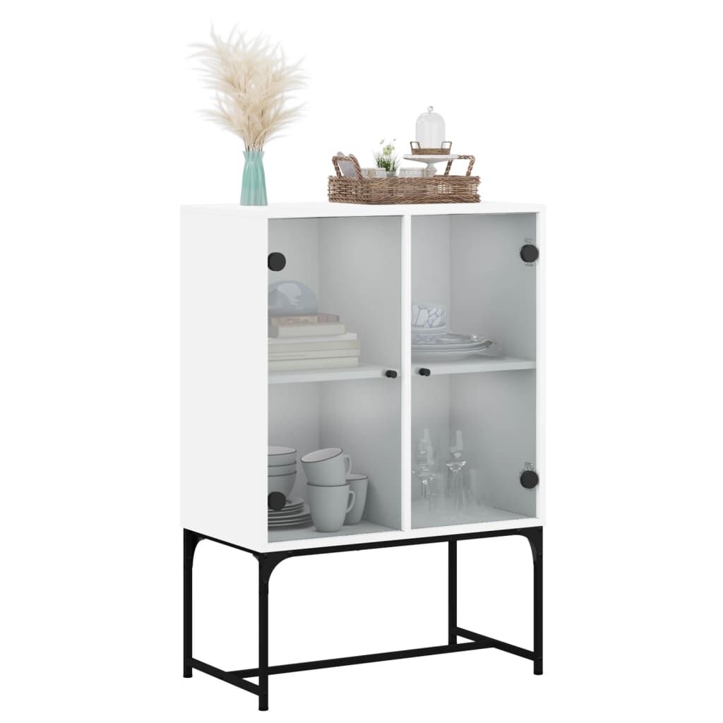 Side Cabinet with Glass Doors White 69x37x100 cm Price