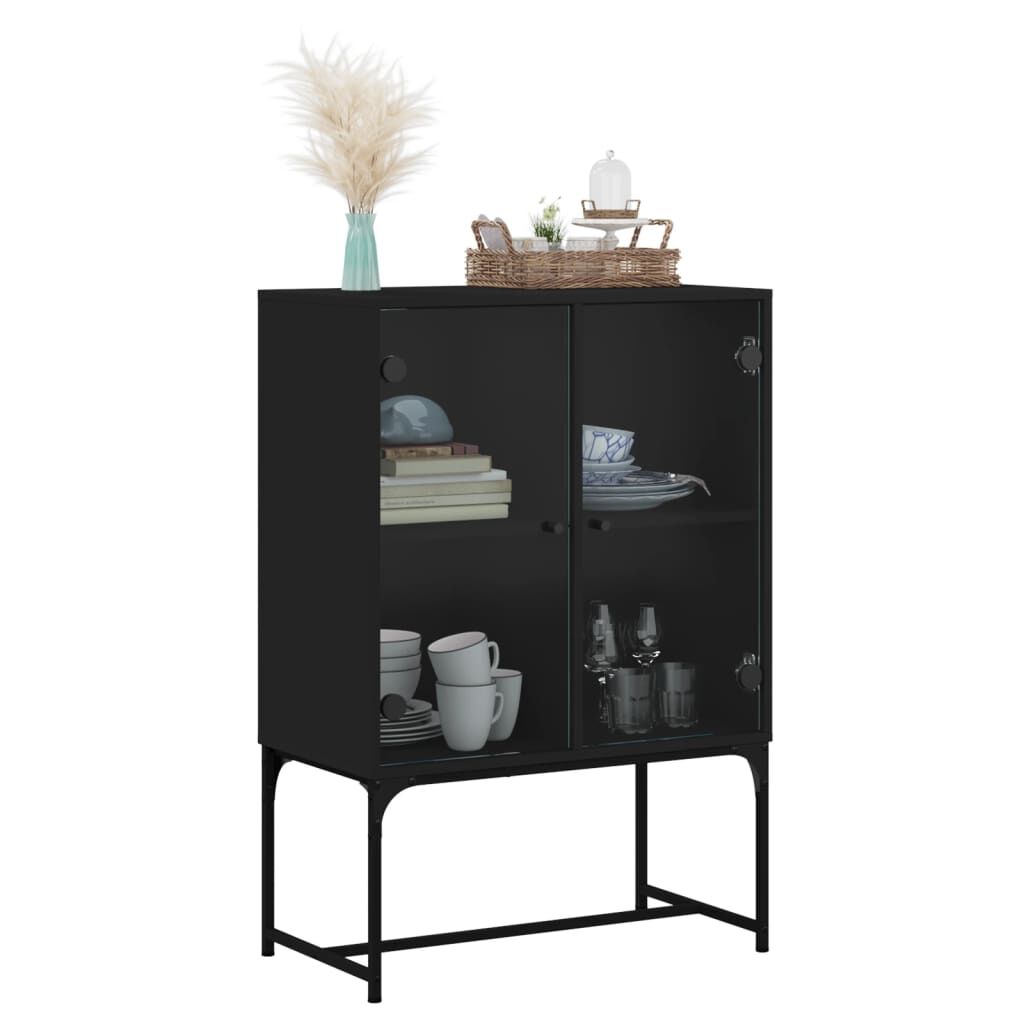 Side Cabinet with Glass Doors Black 69x37x100 cm Price