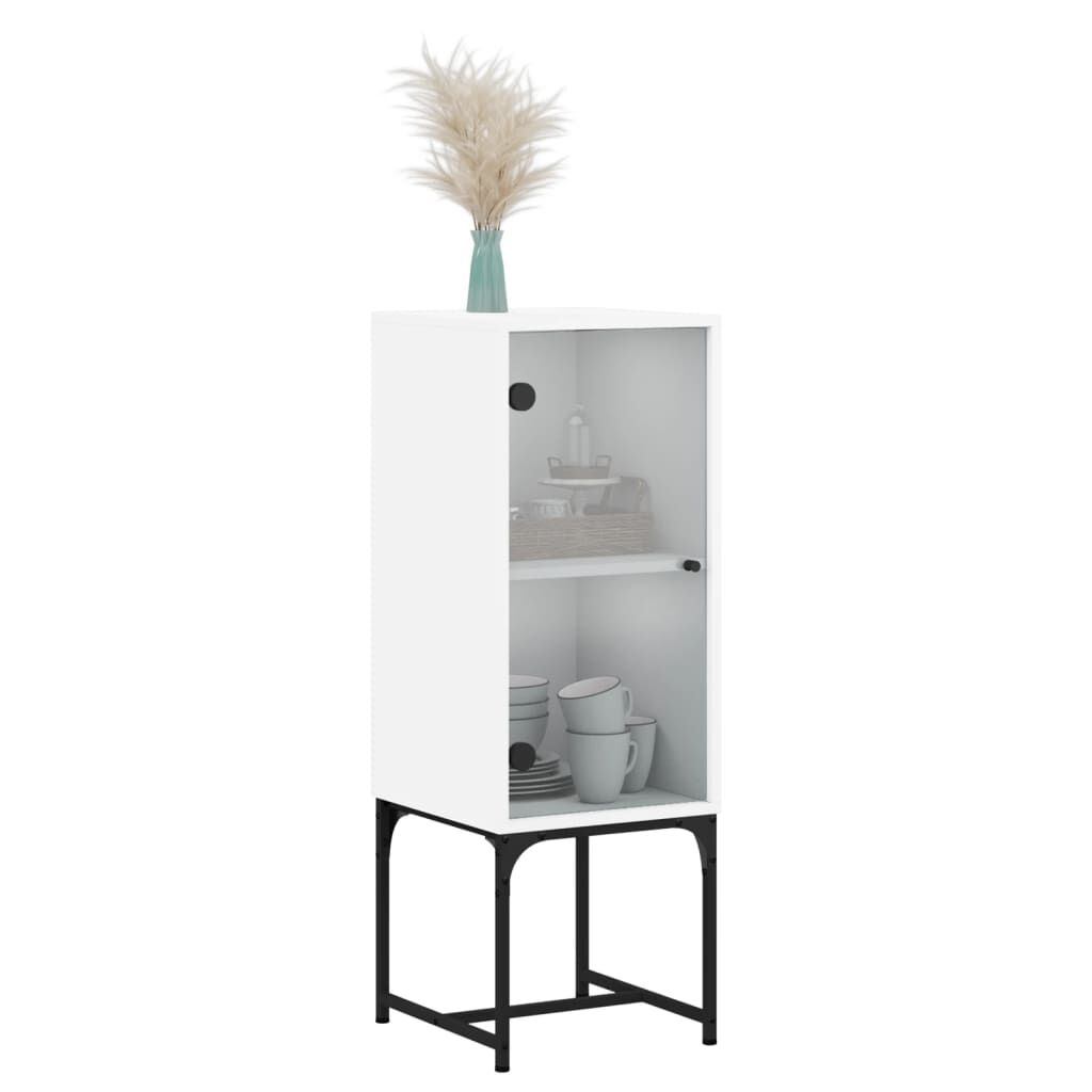 Side Cabinet with Glass Doors White 35x37x100 cm Price