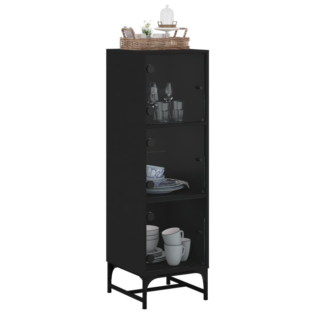 Highboard with Glass Doors Black 35x37x120 cm Price