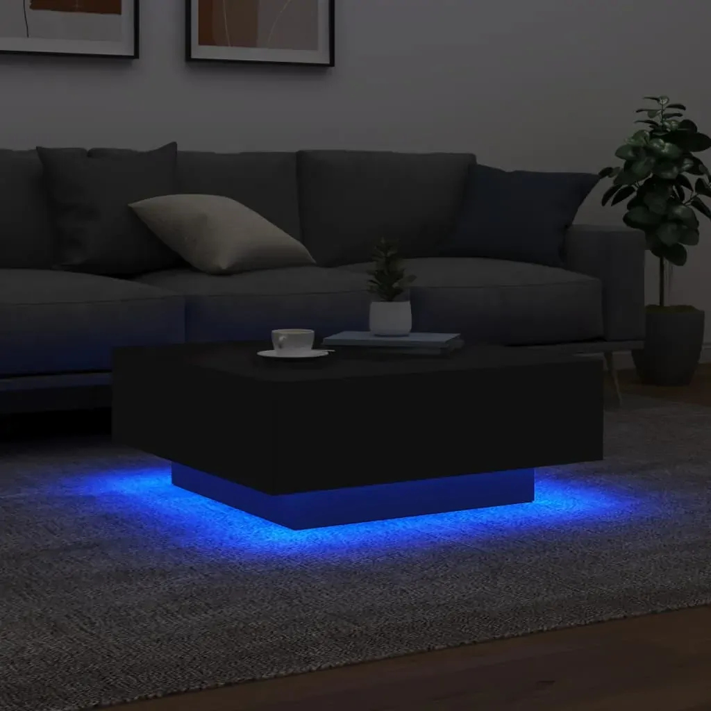 Coffee Table with LED Lights Black 80x80x31 cm Price