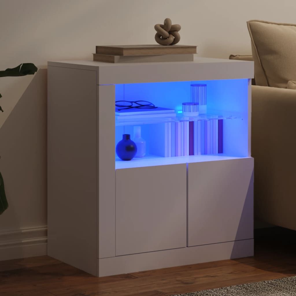 Sideboard with LED Lights White 60.5x37x67 cm Price