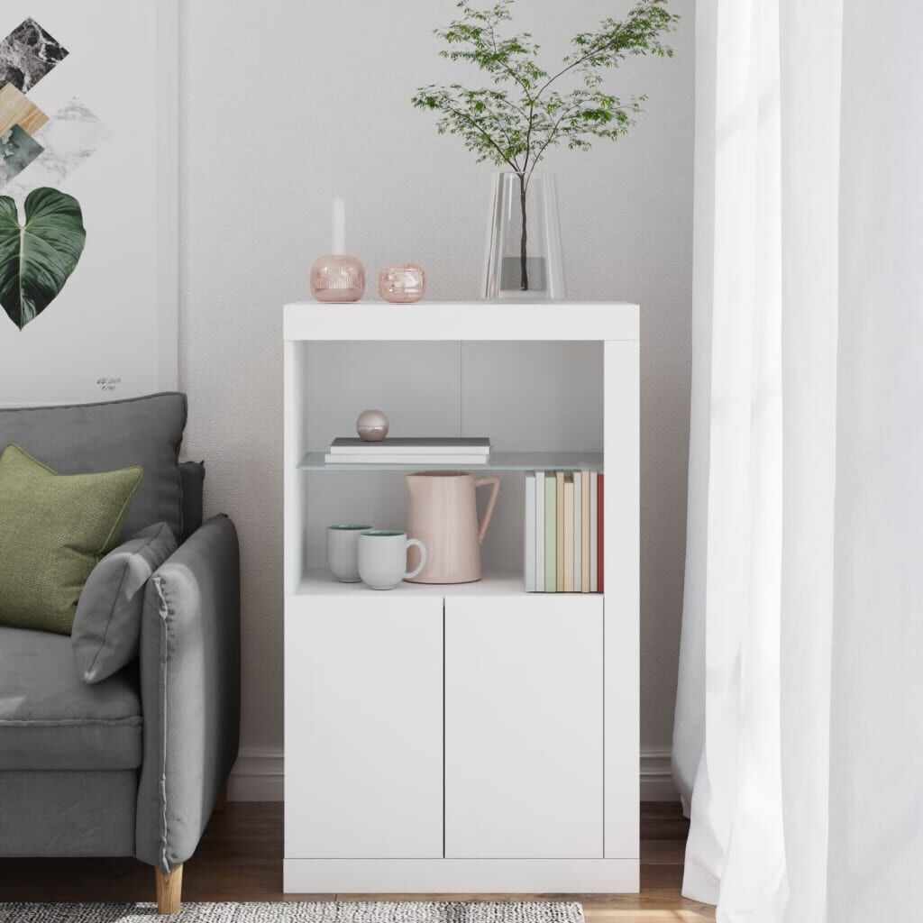 Side Cabinet with LED Lights White Engineered Wood Price