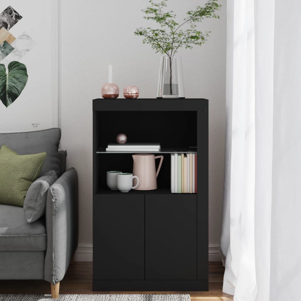 Side Cabinet with LED Lights Black Engineered Wood Price