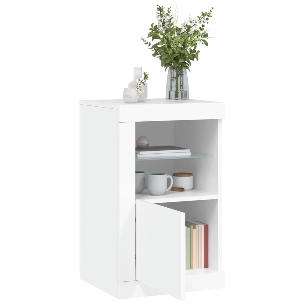 Side Cabinets with LED Lights 2 pcs White Engineered Wood Price