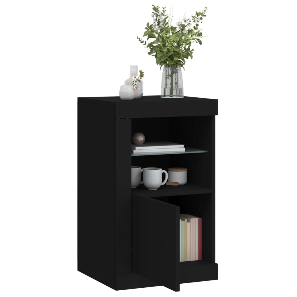 Side Cabinets with LED Lights 2 pcs Black Engineered Wood Price