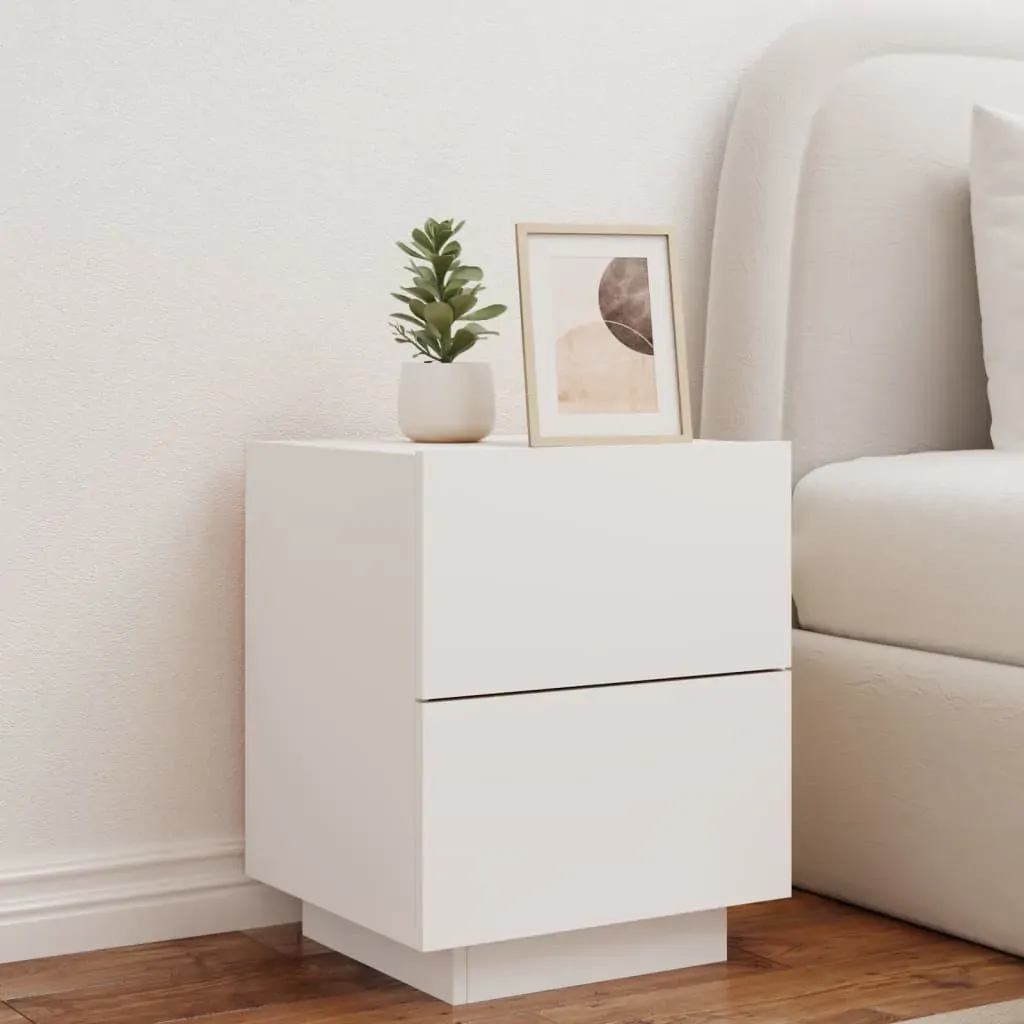 Bedside Cabinet with LED Lights White Engineered Wood Price