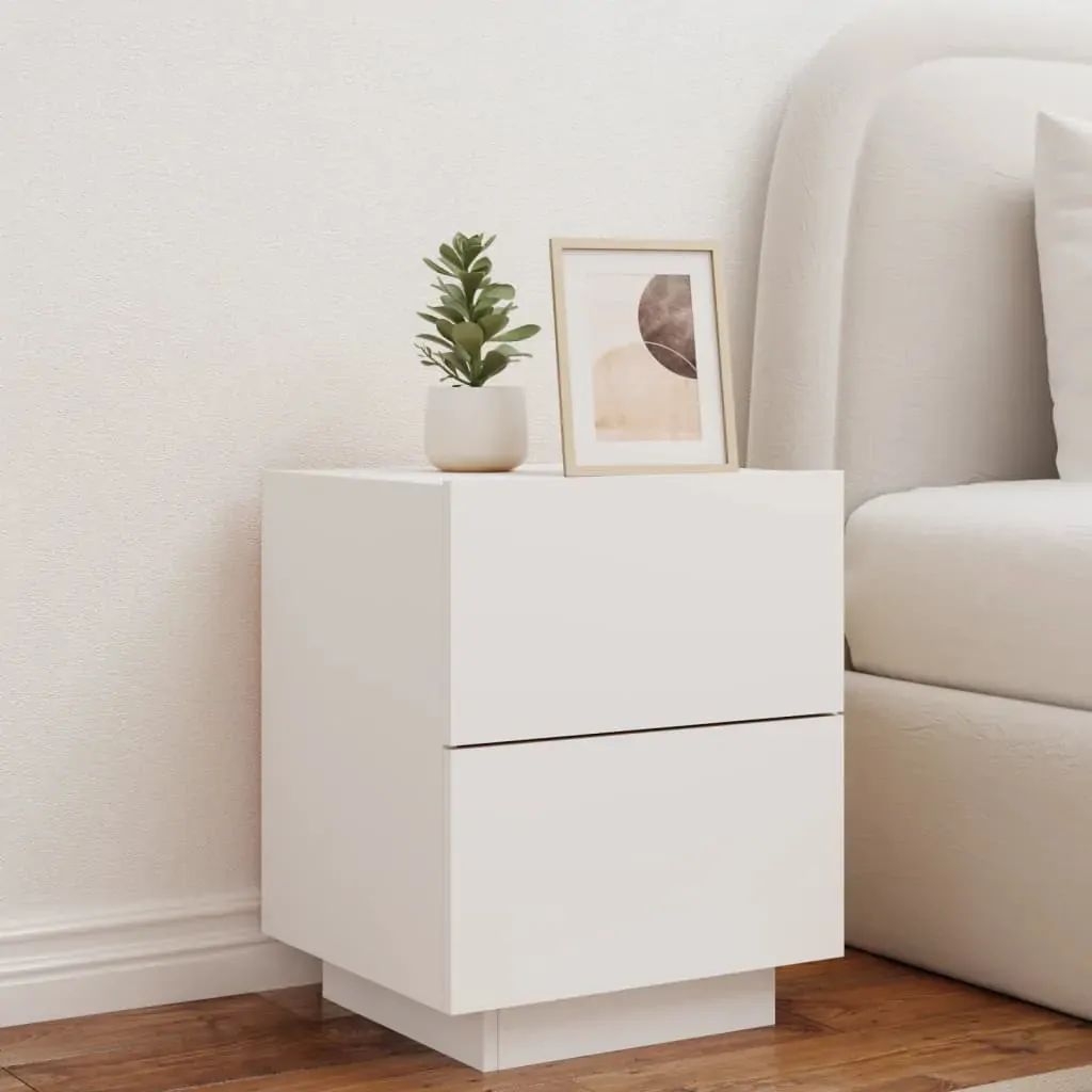 Bedside Cabinets with LED Lights 2 pcs White Engineered Wood Price