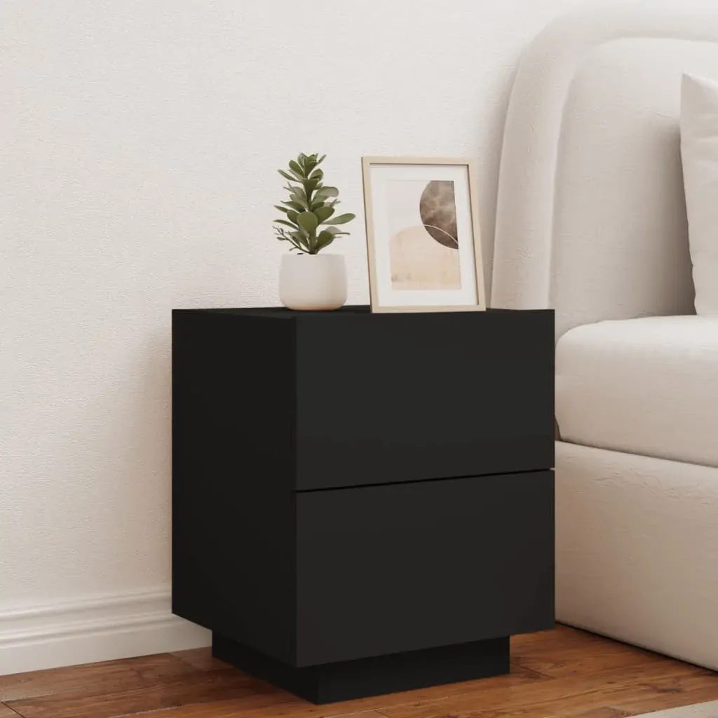 Bedside Cabinet with LED Lights Black Engineered Wood Price