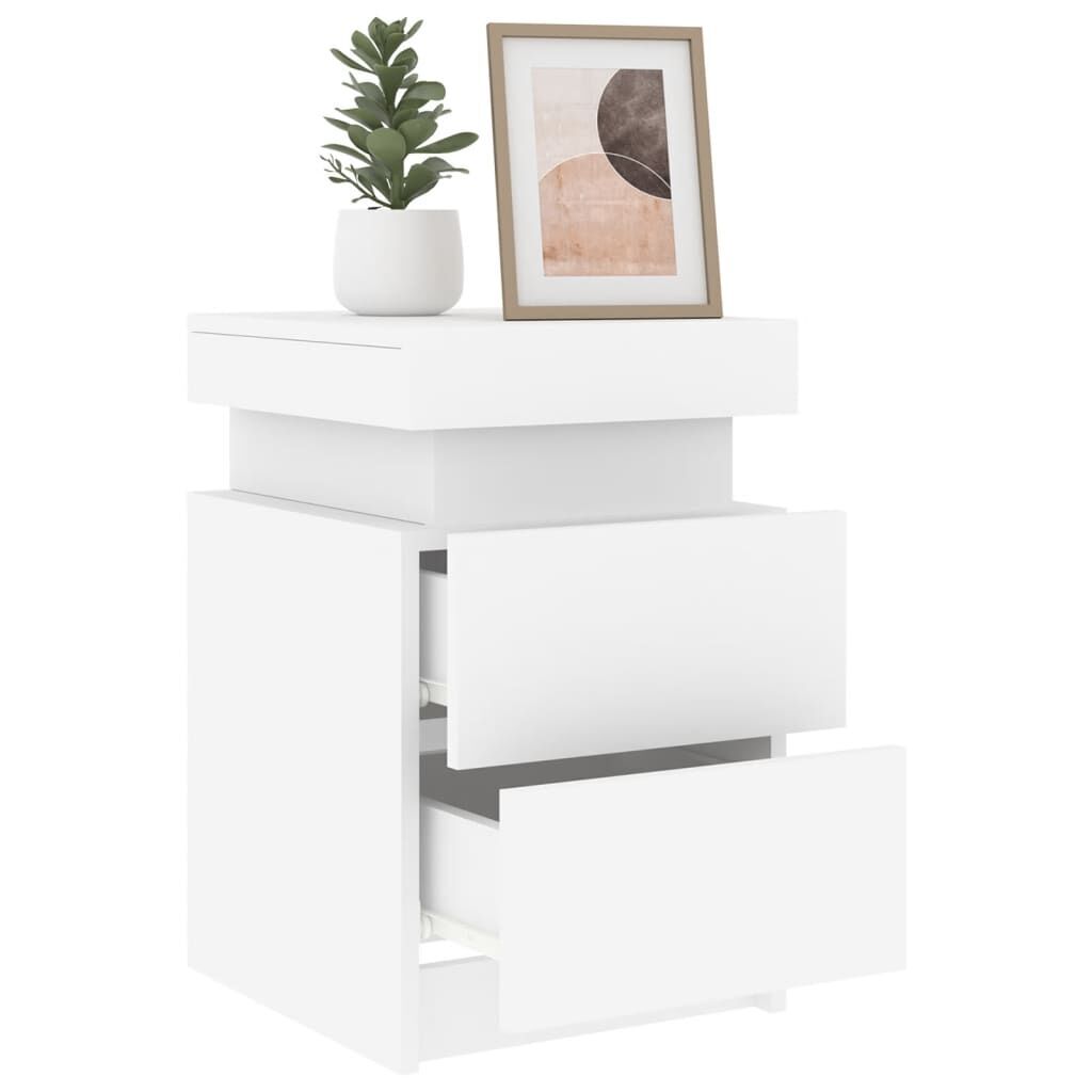 Bedside Cabinet with LED Lights White 35x39x55 cm Price