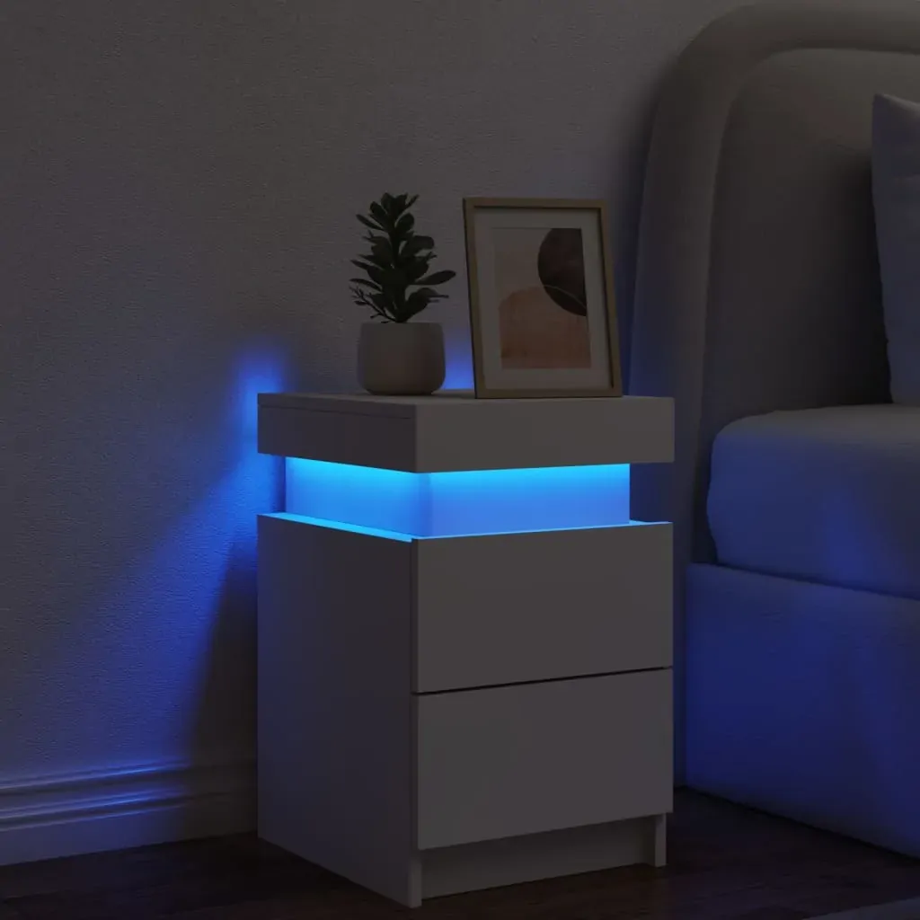 Bedside Cabinet with LED Lights White 35x39x55 cm Price