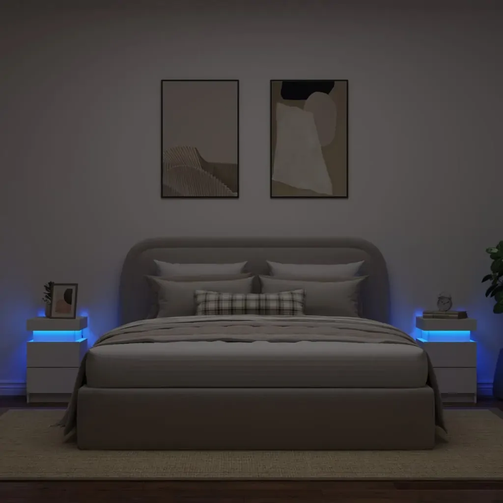 Bedside Cabinets with LED Lights 2 pcs White 35x39x55 cm Price