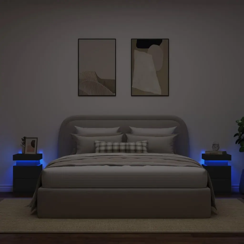 Bedside Cabinets with LED Lights 2 pcs Black 35x39x55 cm Price