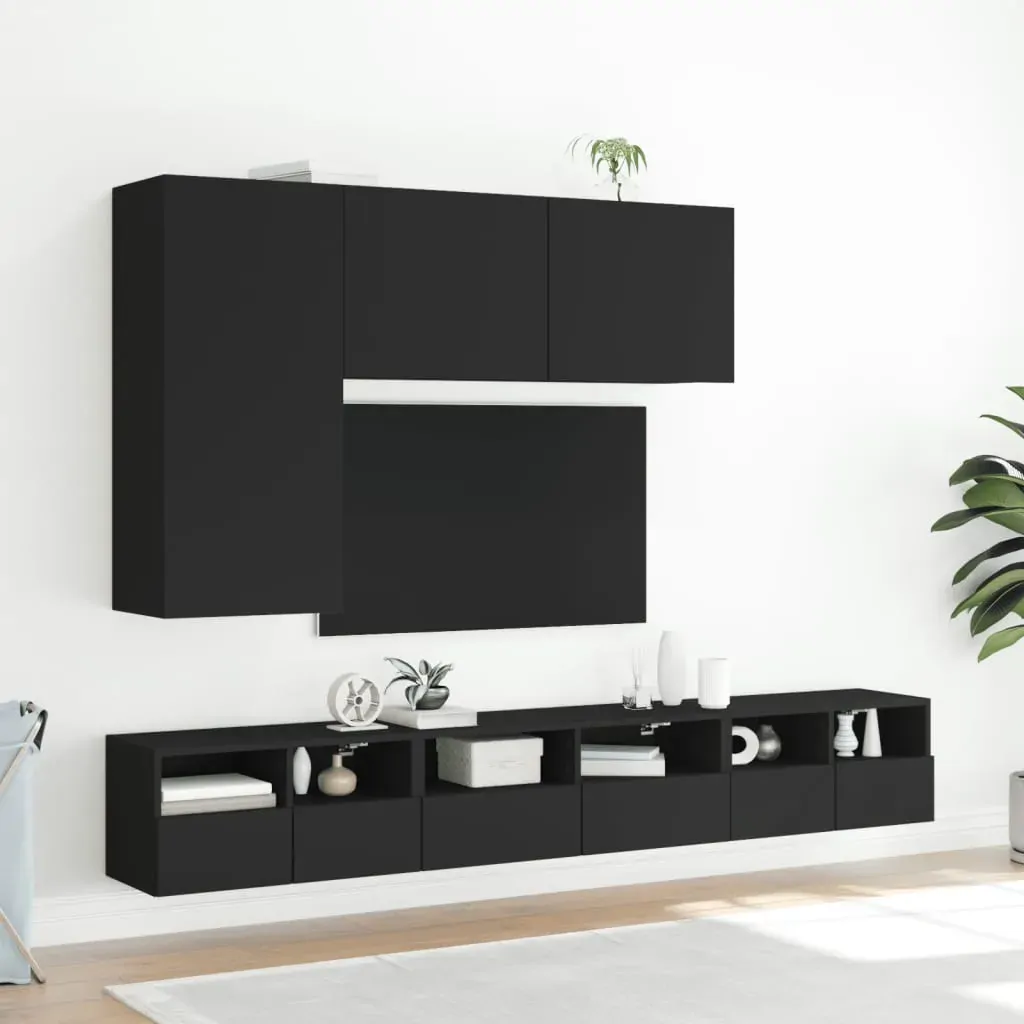 TV Wall Cabinets 2 pcs Black 60x30x30 cm Engineered Wood Price