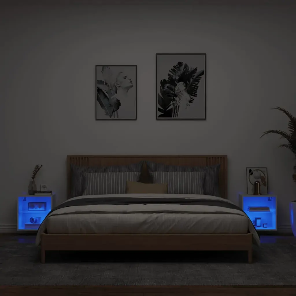 Bedside Cabinets with LED Lights Wall-mounted 2 pcs White Price