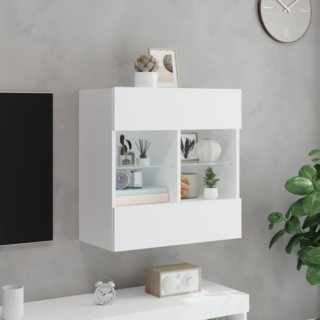 TV Wall Cabinet with LED Lights White 58.5x30x60.5 cm Price