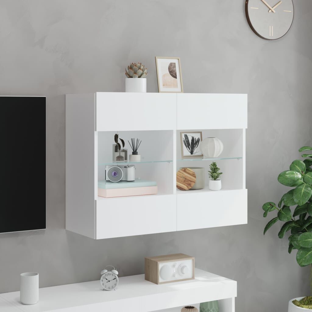 TV Wall Cabinet with LED Lights White 78.5x30x60.5 cm Price