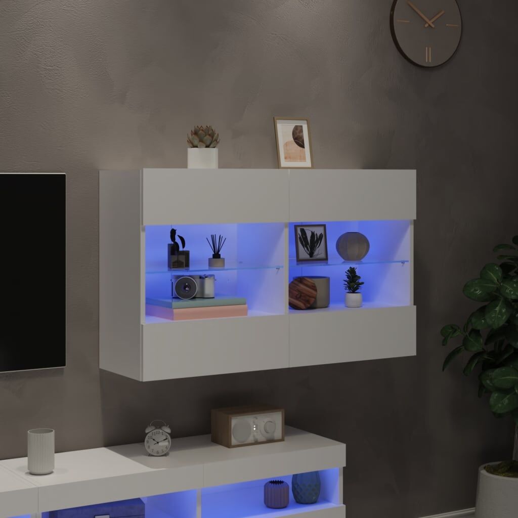 TV Wall Cabinet with LED Lights White 98.5x30x60.5 cm Price