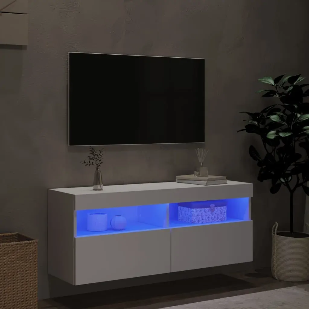 TV Wall Cabinet with LED Lights White 100x30x40 cm Price