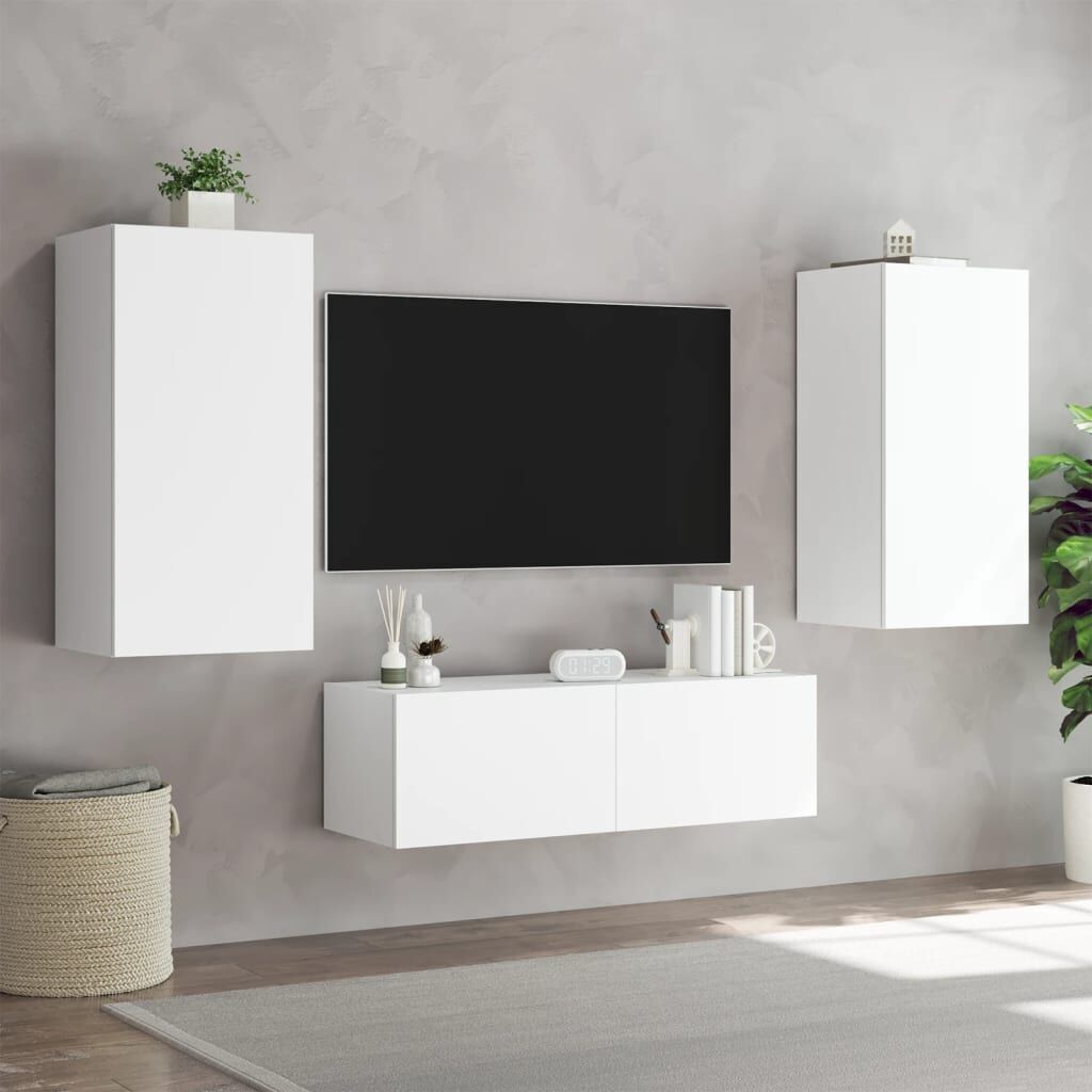 TV Wall Cabinet with LED Lights White 40.5x35x80 cm Price