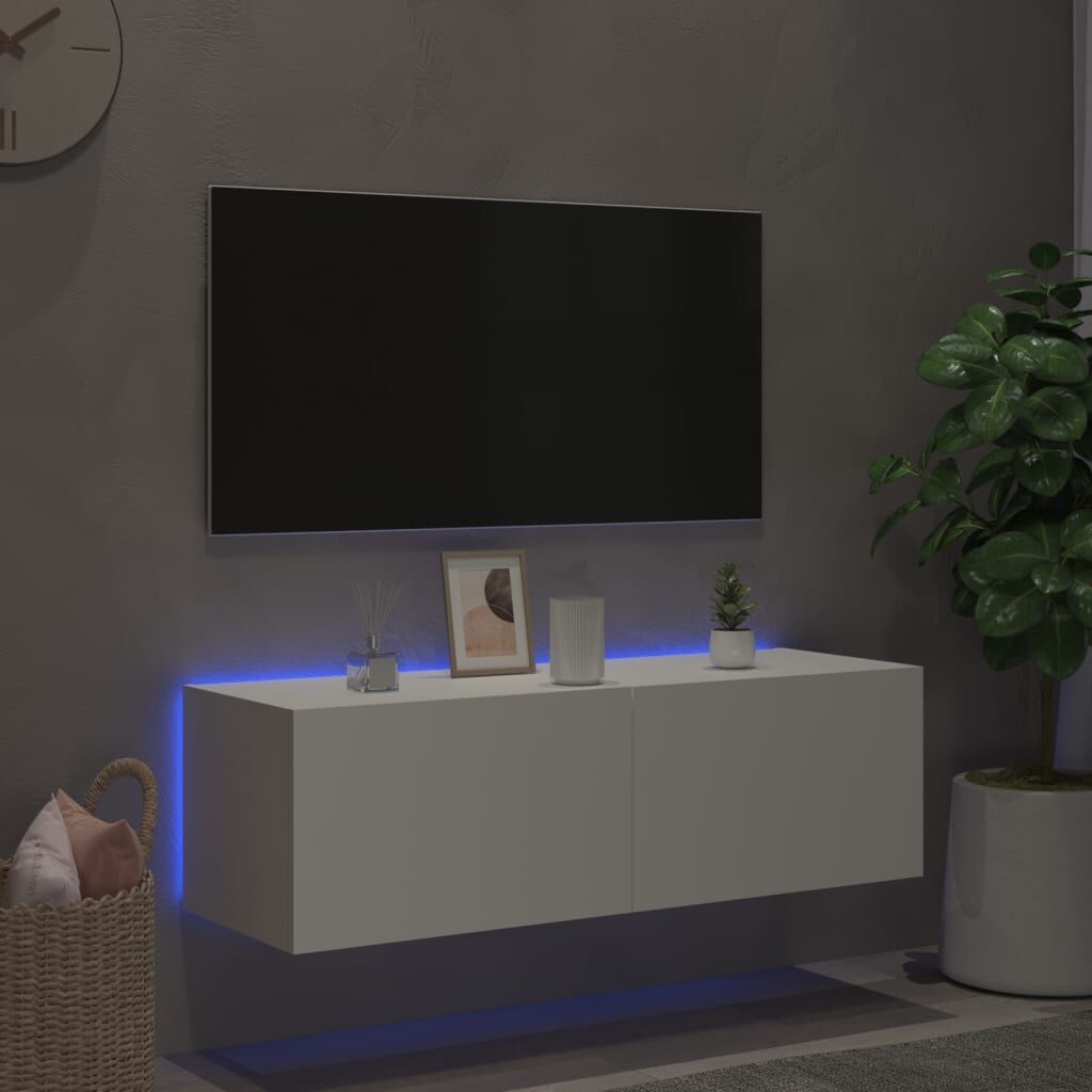 TV Wall Cabinet with LED Lights White 100x35x31 cm Price