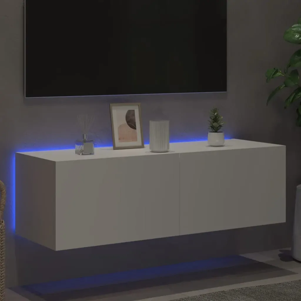 TV Wall Cabinet with LED Lights White 100x35x31 cm Price