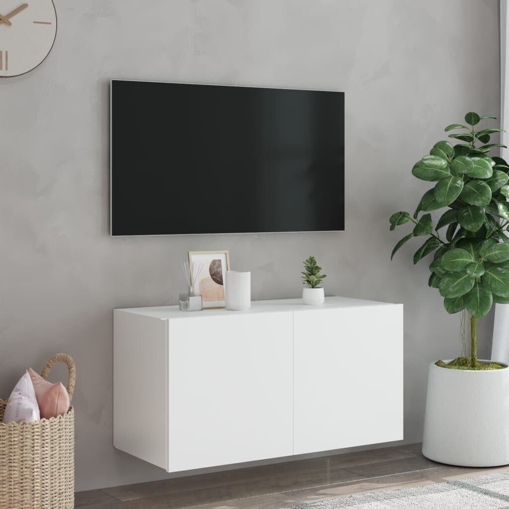 TV Wall Cabinet with LED Lights White 80x35x41 cm Price