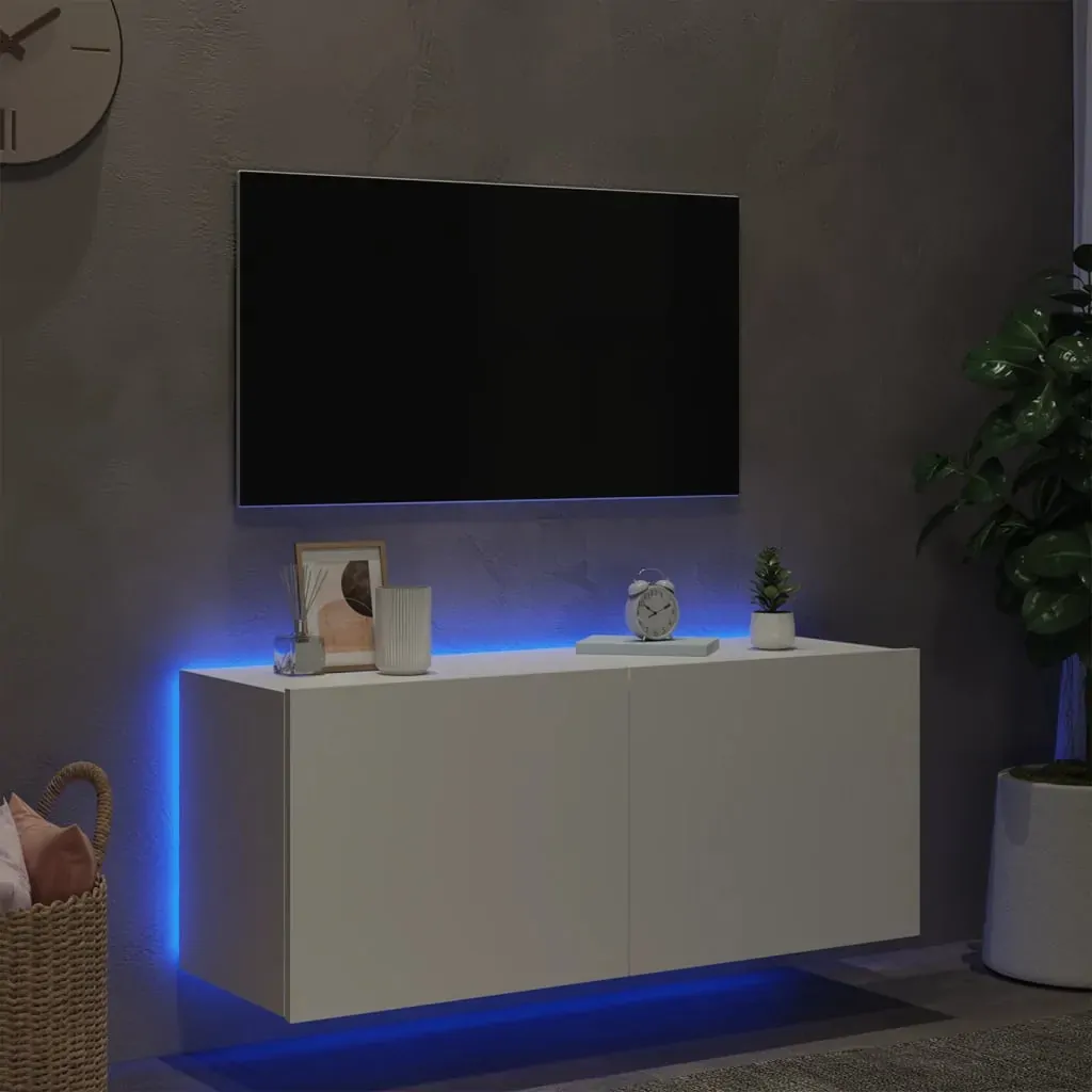 TV Wall Cabinet with LED Lights White 100x35x41 cm Price