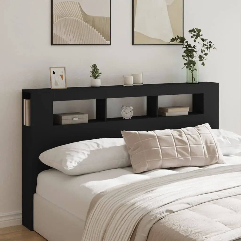 LED Headboard Black 180x18.5x103.5 cm Engineered Wood Price