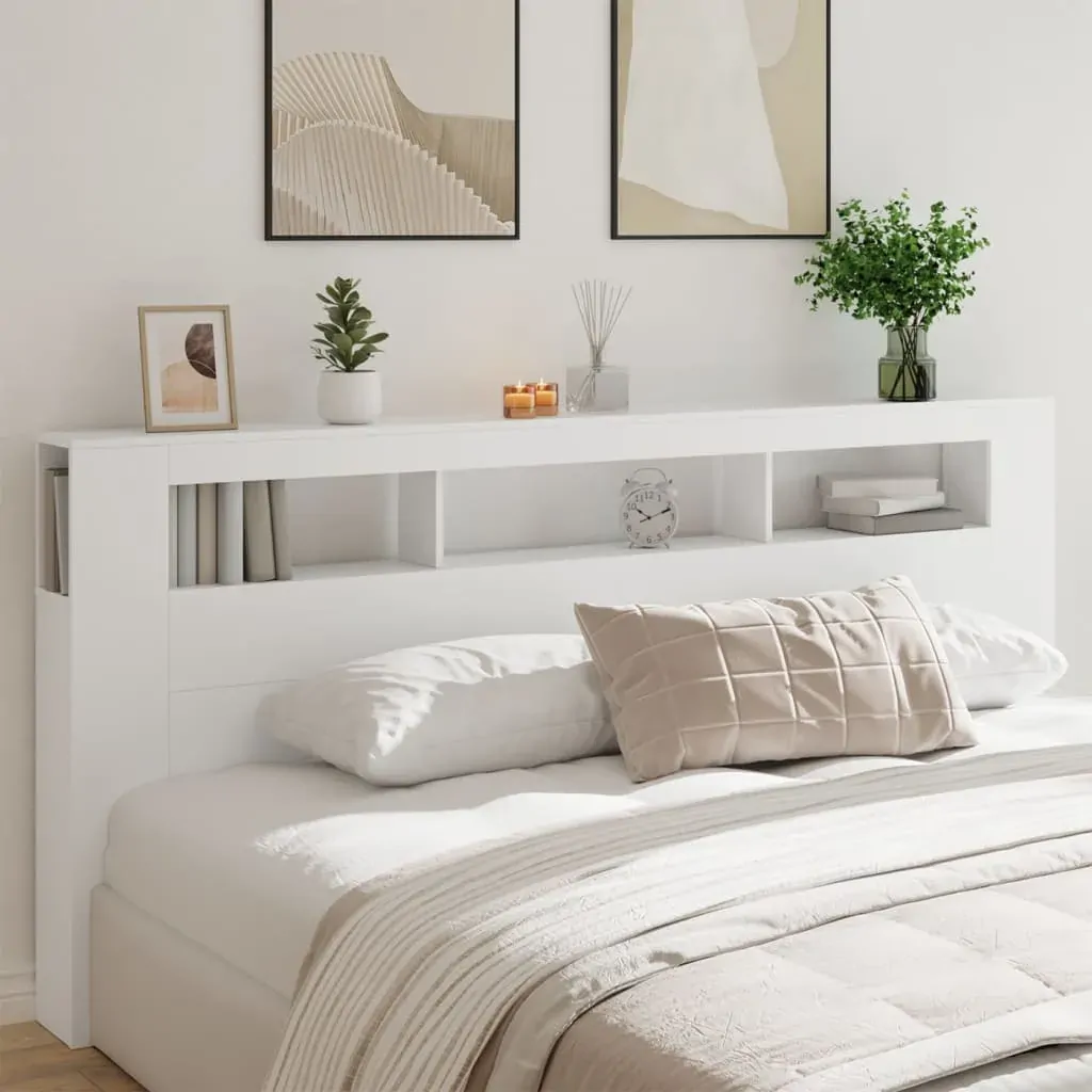 LED Headboard White 220 cm Engineered Wood Price