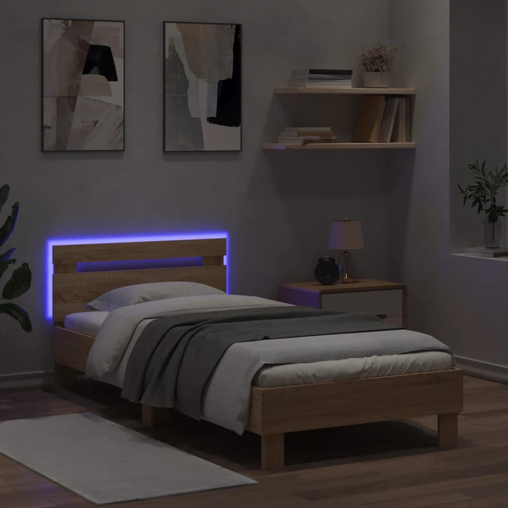 Bed Frame without Mattress with LED Lights Sonoma Oak 90x190 cm Price