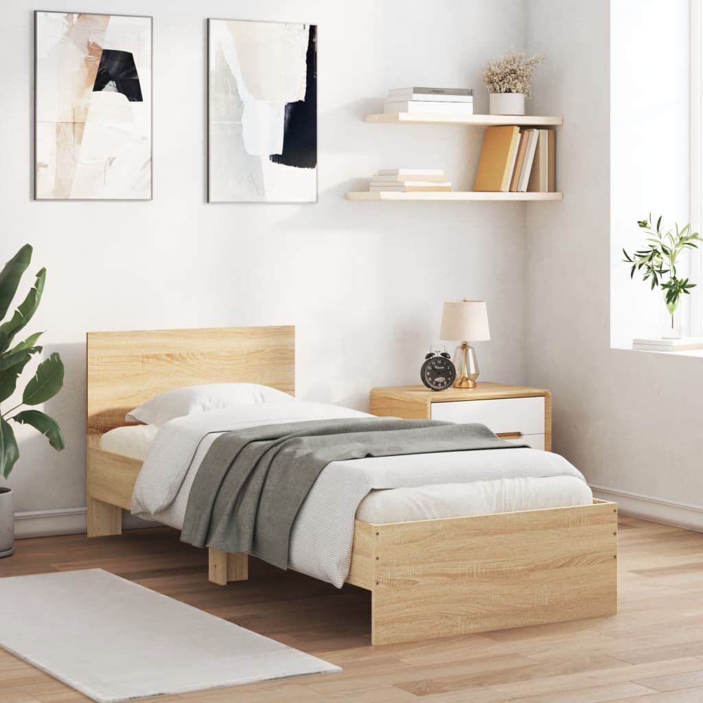 Bed Frame without Mattress with LED Lights Sonoma Oak 90x190 cm Price