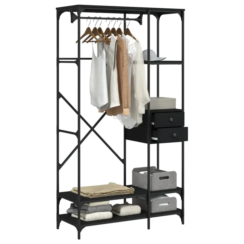 Wardrobe with Drawers Black 100x40x180 cm Engineered Wood Price