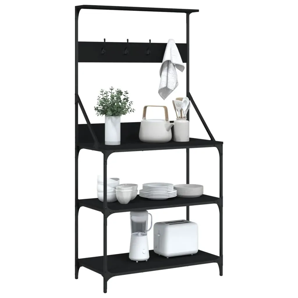 Baker's Rack with Hooks 4-Tier Black Engineered Wood Price