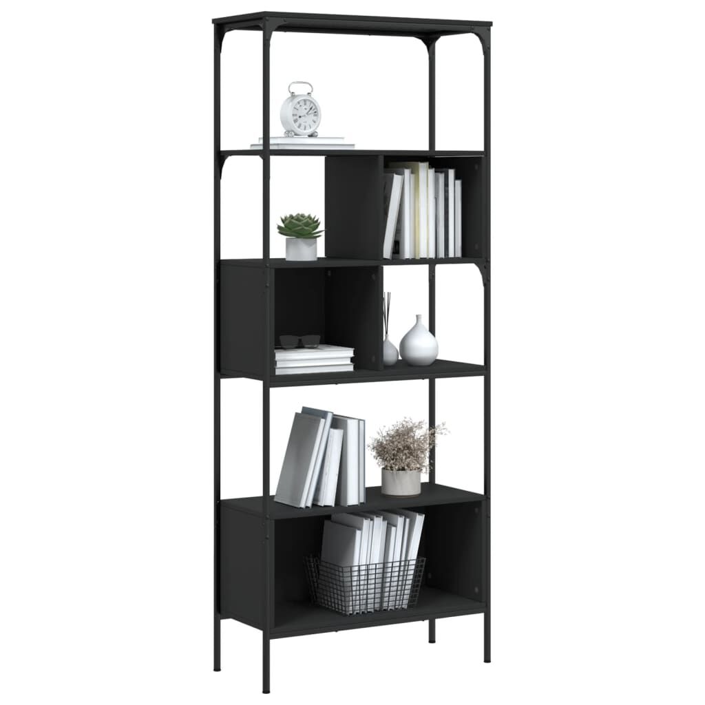 Bookcase 5-Tier Black 76x33x188.5 cm Engineered Wood Price