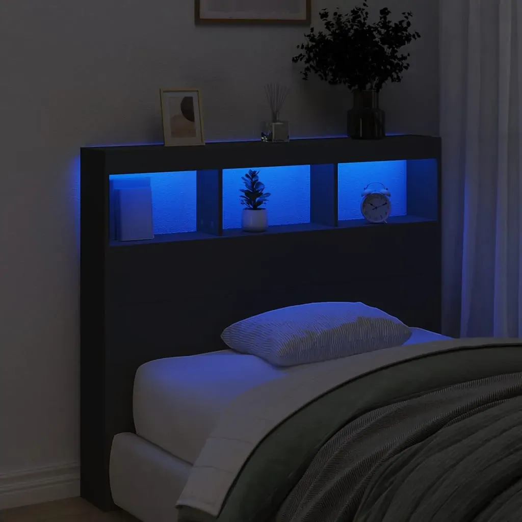 Headboard Cabinet with LED Black 120 cm Price