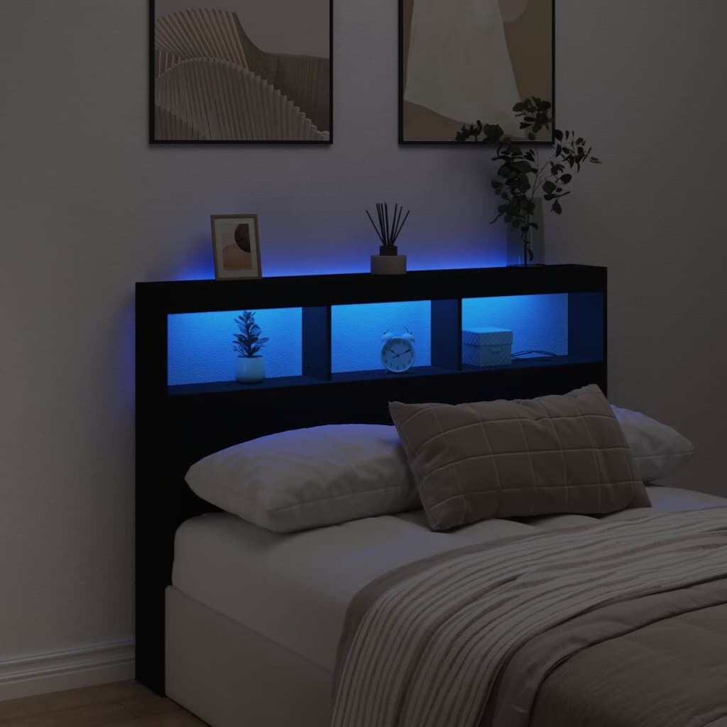 Headboard Cabinet with LED Black 140 cm Price