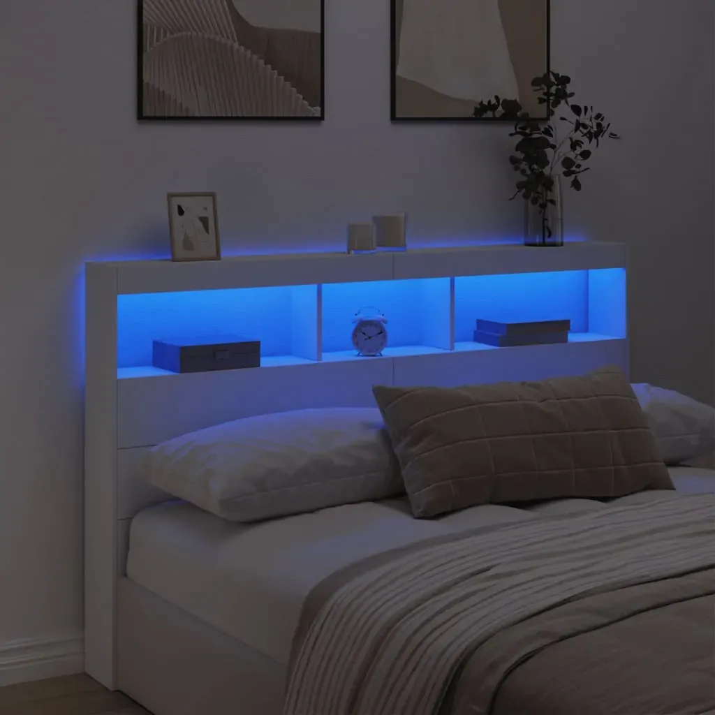 Headboard Cabinet with LED White 160x17x102 cm Price