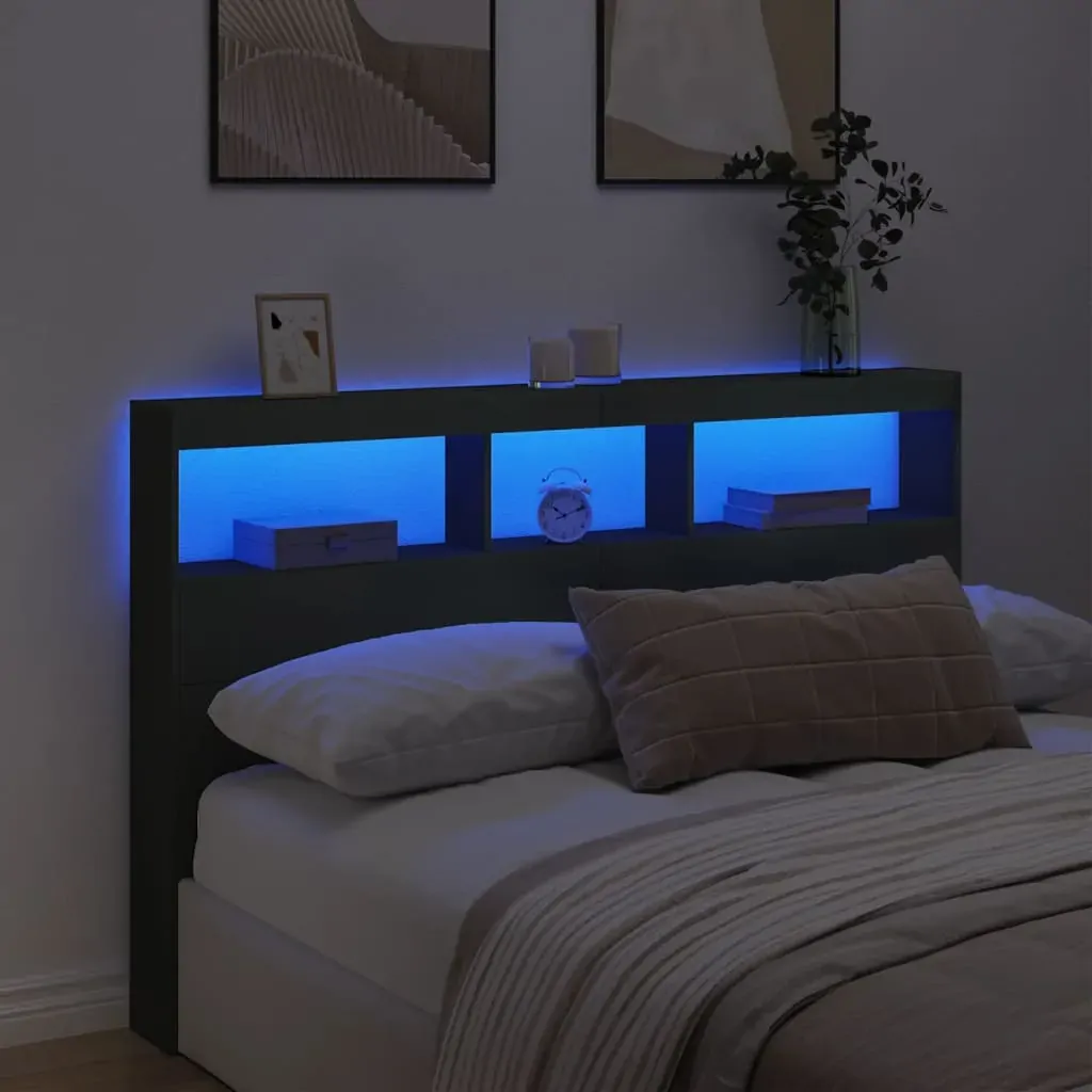 Headboard Cabinet with LED Black 160x17x102 cm Price